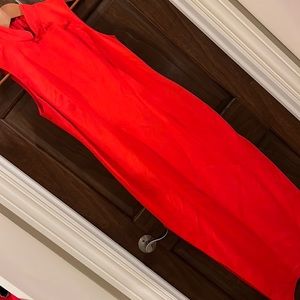 Cache - Asian - Orange linen gown-slit on left and right side